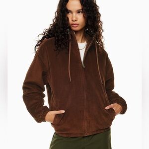 Aritzia TNA Chocolate Corduroy Quilted Hoodie.